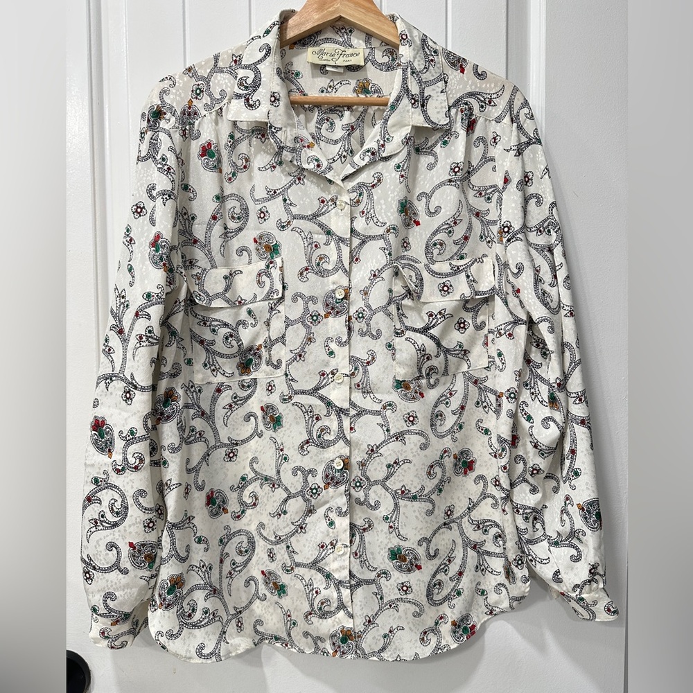 Marie France White Silk Paisley Shirt